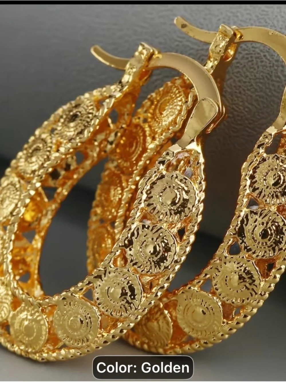 Golden Filigree Hoop Earrings - Women Jewelry
